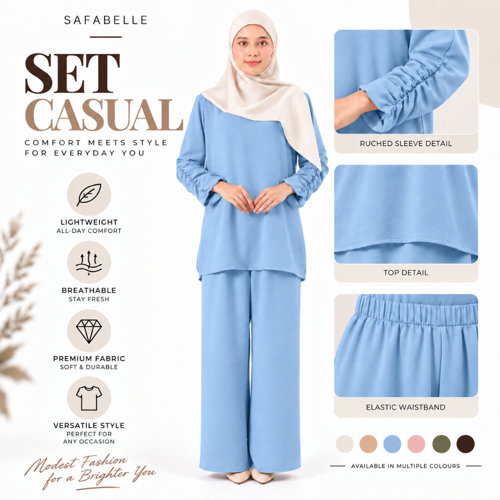 SET CASUAL NEW BAJU + SELUAR LOOSE CUTTING CEY CREPE. NEW LOSSE CUTTING WOMEN CASUAL DRESS.