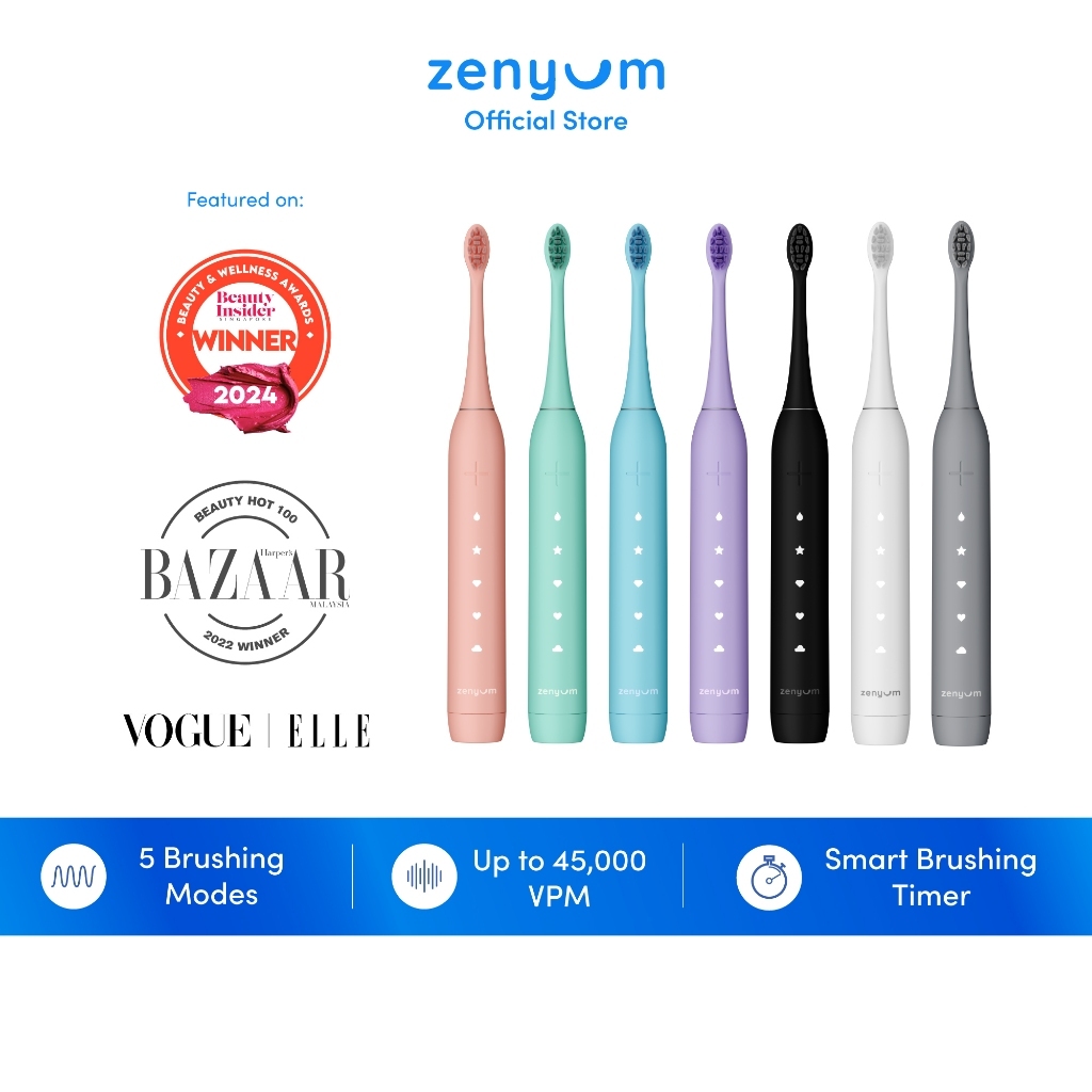 Zenyum Sonic Electric Toothbrush 2.0- Black/White/Pink/Blue/Green/Grey/Purple