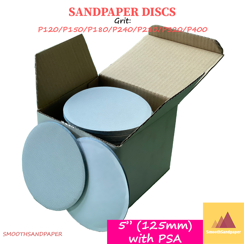 5" (125mm) [100pcs] Abrasive White Sandpaper Discs (with Adhensive) 砂纸背胶圆盘