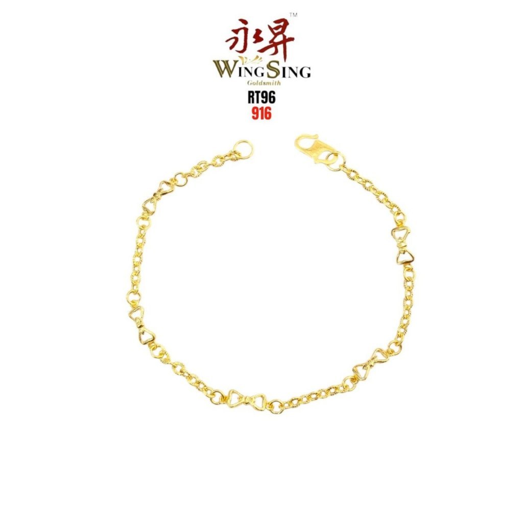Wing Sing Rantai Tangan Matahari Reben Emas 916 / 太阳花蝴蝶结链916黄金手链 / 916 Ribbon Bracelet