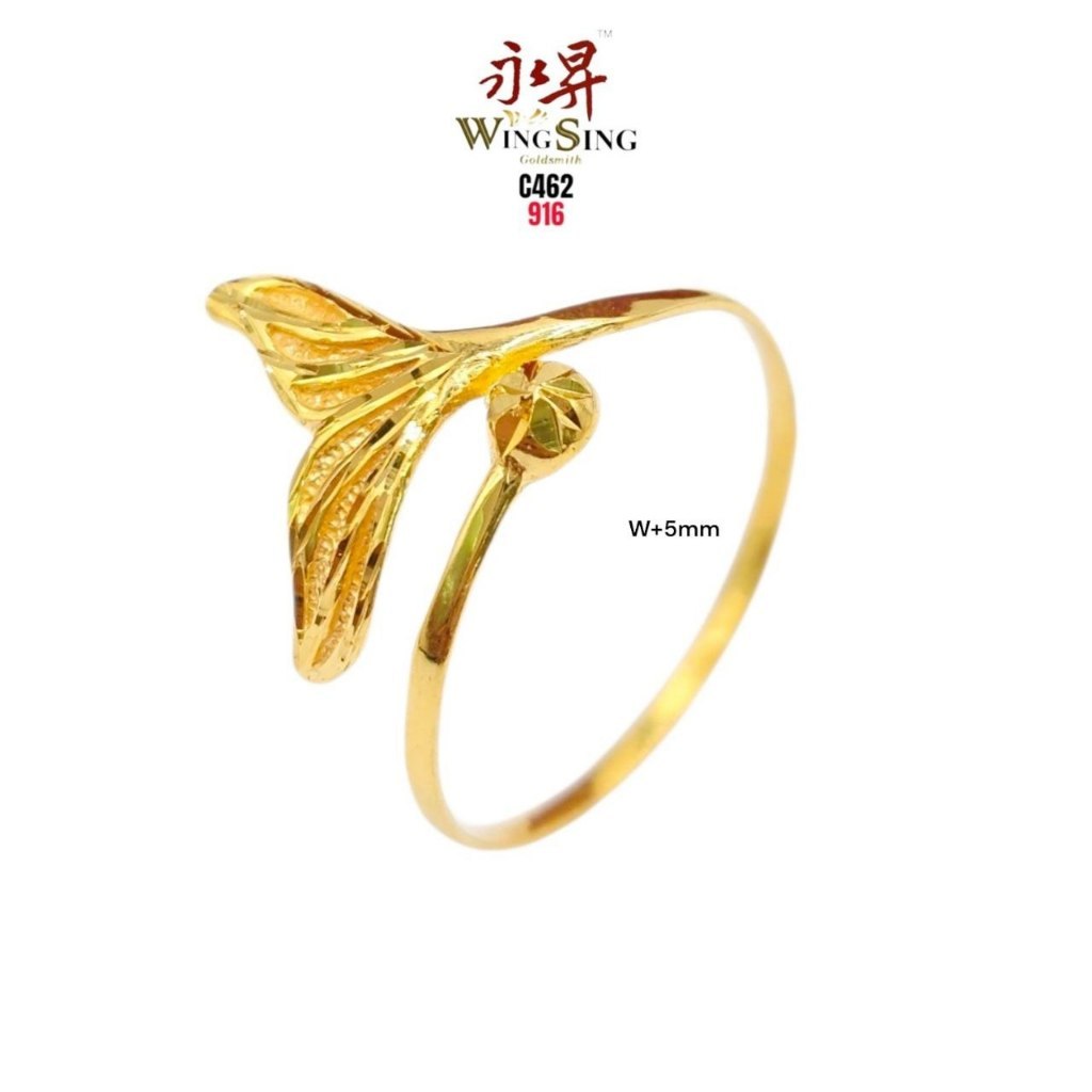 Wing Sing Cincin Mermaid Tail Stamping Bajet Tulen Free Size Emas 916 / 916人鱼尾戒指 / 916 Gold Mermaid Fashion Budget Ring