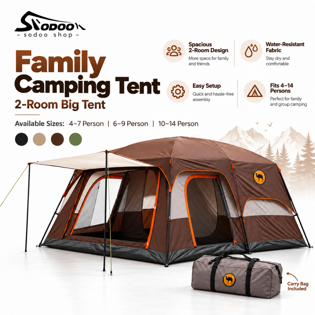 SODOO Genuine Khemah Unta Camel Tent 10-14Person Large Camping Camel Family Tent Outdoor Double Layers Khemah Unta Besar
