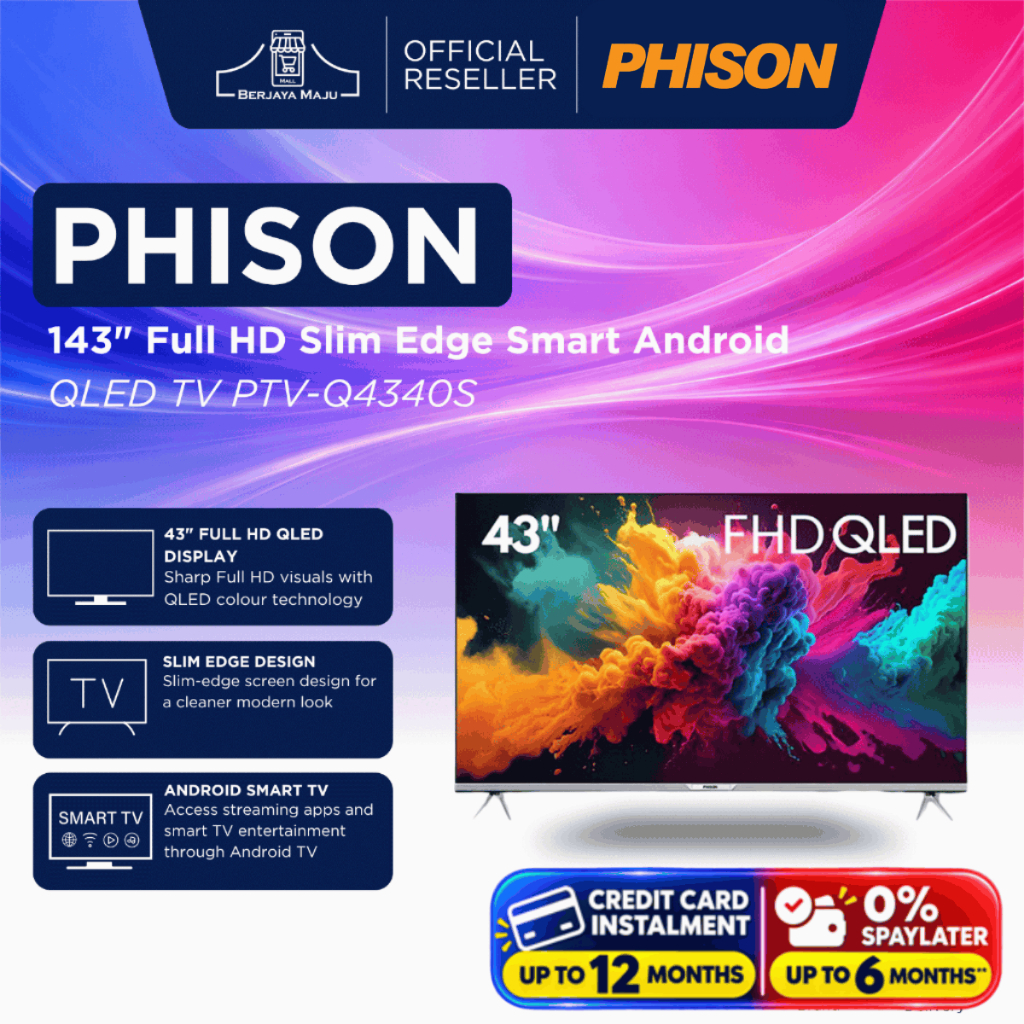 Phison 43" Full HD Slim Edge Smart Android QLED TV PTV-Q4340S | 4K Smart TV Google TV Android TV televisyen pintar 智能电视