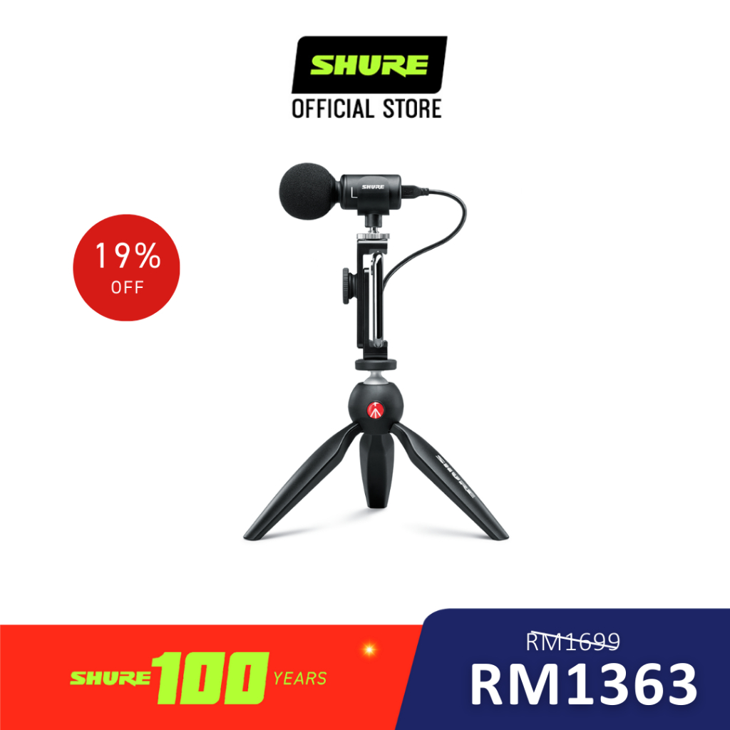 Shure MV88+ Video Kit for Content Creator with Tripod Digital Stereo Condenser Microphone MV88