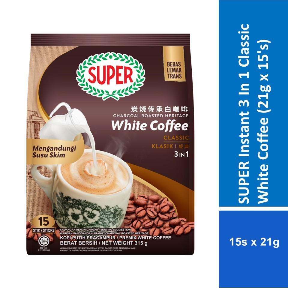 SUPER Instant 3 In 1 Classic White Coffee (21g x 15's)