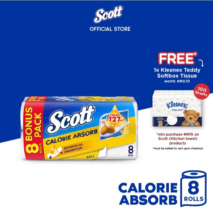Scott Calorie Absorb Kitchen Towel - Superior Oil Absorption Kitchen Tissue Kitchen Roll 8 Rolls