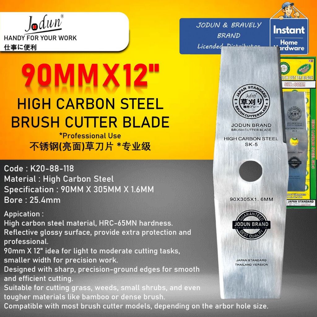 JODUN 90MM X 12” (Berkualiti Karbon Bilah Mesin Potong Rumput) High Speed Brush Cutter Blade For Agriculture Use (THAI)