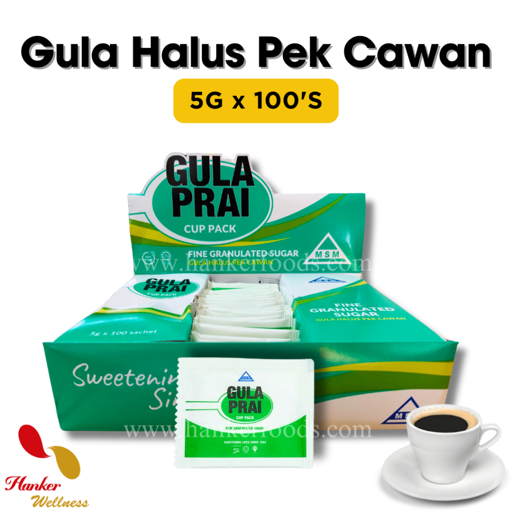 PRAI Gula Halus Pek Cawan Cup Pack Sugar Gula Prai Fine Granulated Sugar 5gx100s