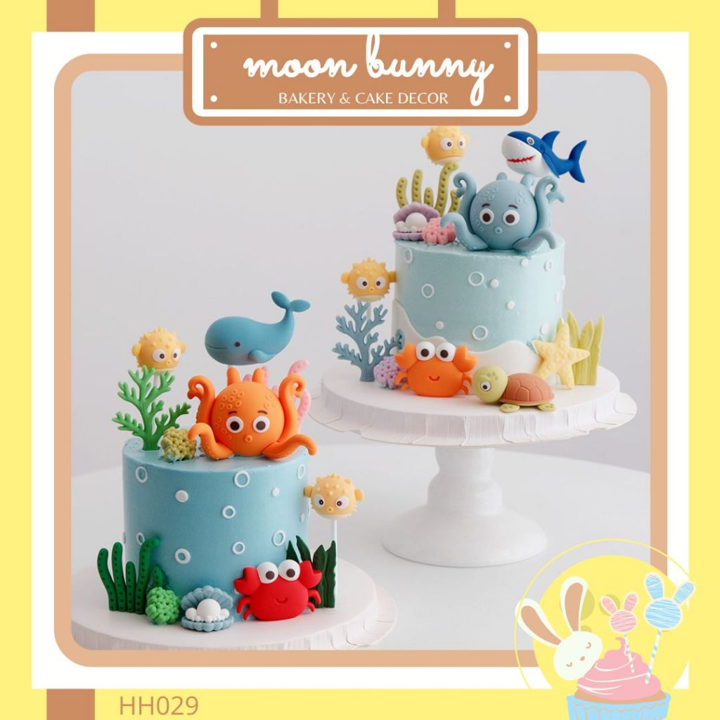 Ocean Cake Topper Marine Animals Cake Decoration Baby Shark Octopus Whale Crab Corals Shell Topper HH029