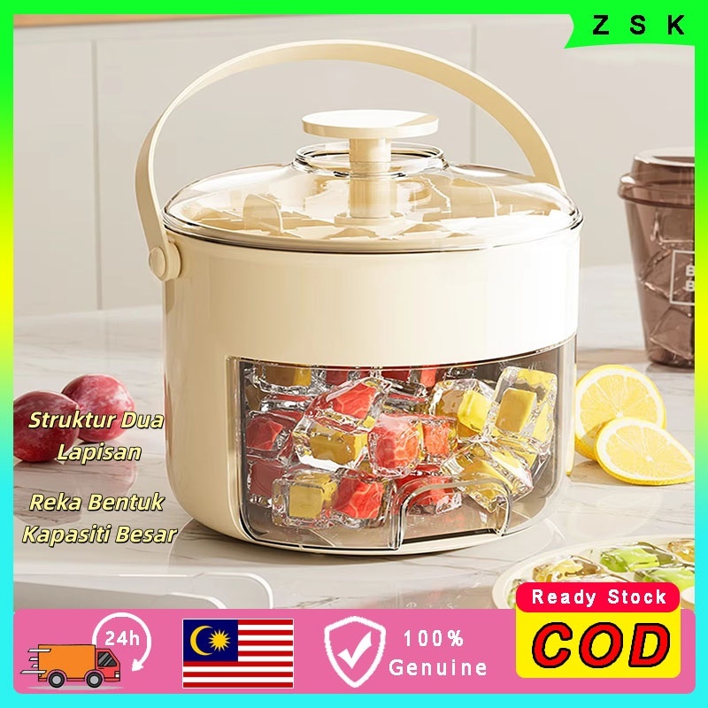 Acuan Ais Dua Lapisan Kapasiti Besar, Bekas Kiub Ais Dengan Penutup & Tekan Mudah, Cetakan Ais Untuk Minuman & Dapur