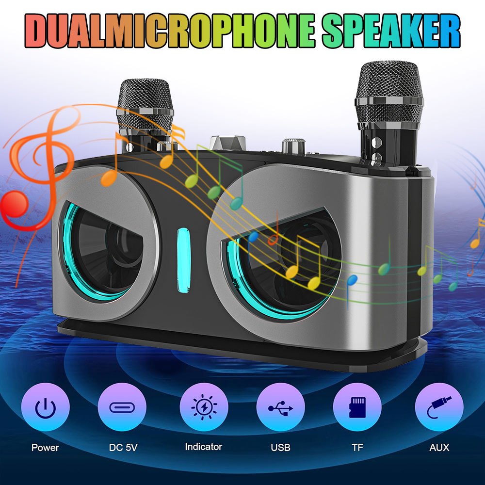 Bluetooth Speaker Karaoke Machine Portable Mini Karaoke Microphone Singing Speaker with 2 Wireless Mic and Light