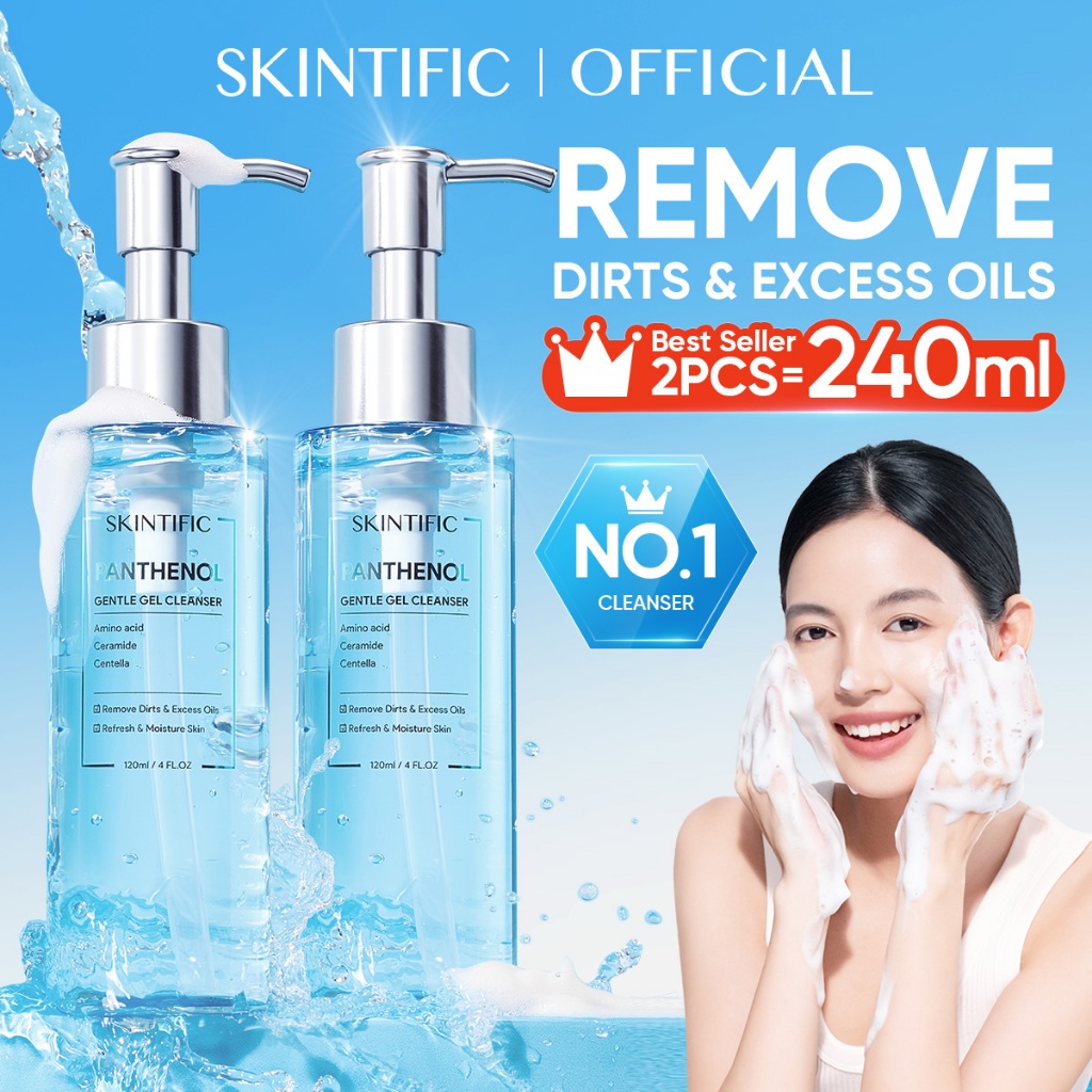 SKINTIFIC Panthenol Gel Cleanser Hydrating Moisturize Smooth Skin pencuci muka Panoxyl Face Wash Amino Acid Oil Control