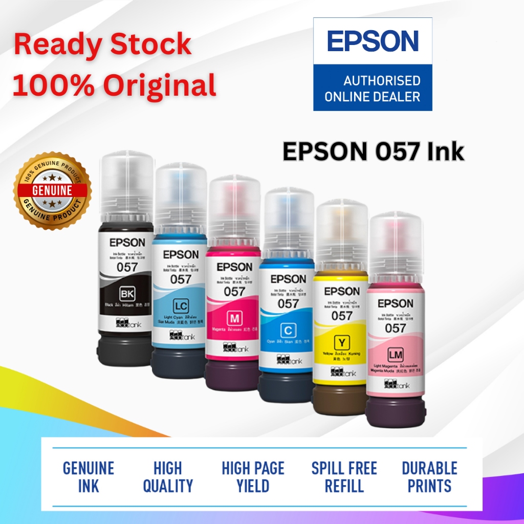 Epson 057 ink bottle for L8050, L18050 L8100 Printer (Black/C/M/Y//Light Cyan//Light Magenta)