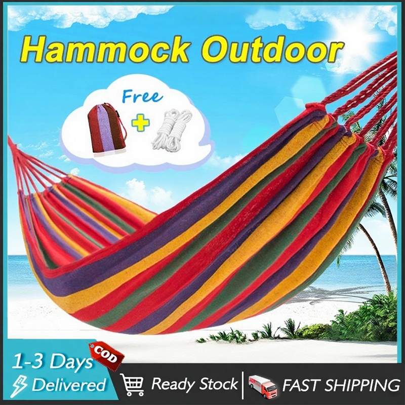 Rainbow Hammock Outdoor Canvas Fabric Camping Striped Hammocks Tree Swing Chair Endui Buaian Gantung Tidur
