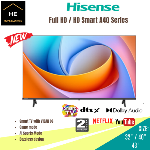 *NEW* Hisense Smart TV VIDAA OS Full HD LED TV A4Q Series 43" 40" 32" / 43A4Q 40A4Q 32A4Q / LED TV / Television