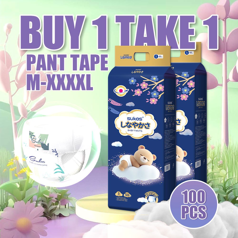 BUY 1 TAKE 1 100PCS SUKOS Diapers Pull Up Pants Baby Diapers 50PCS Newborn diapers Child Cartoon