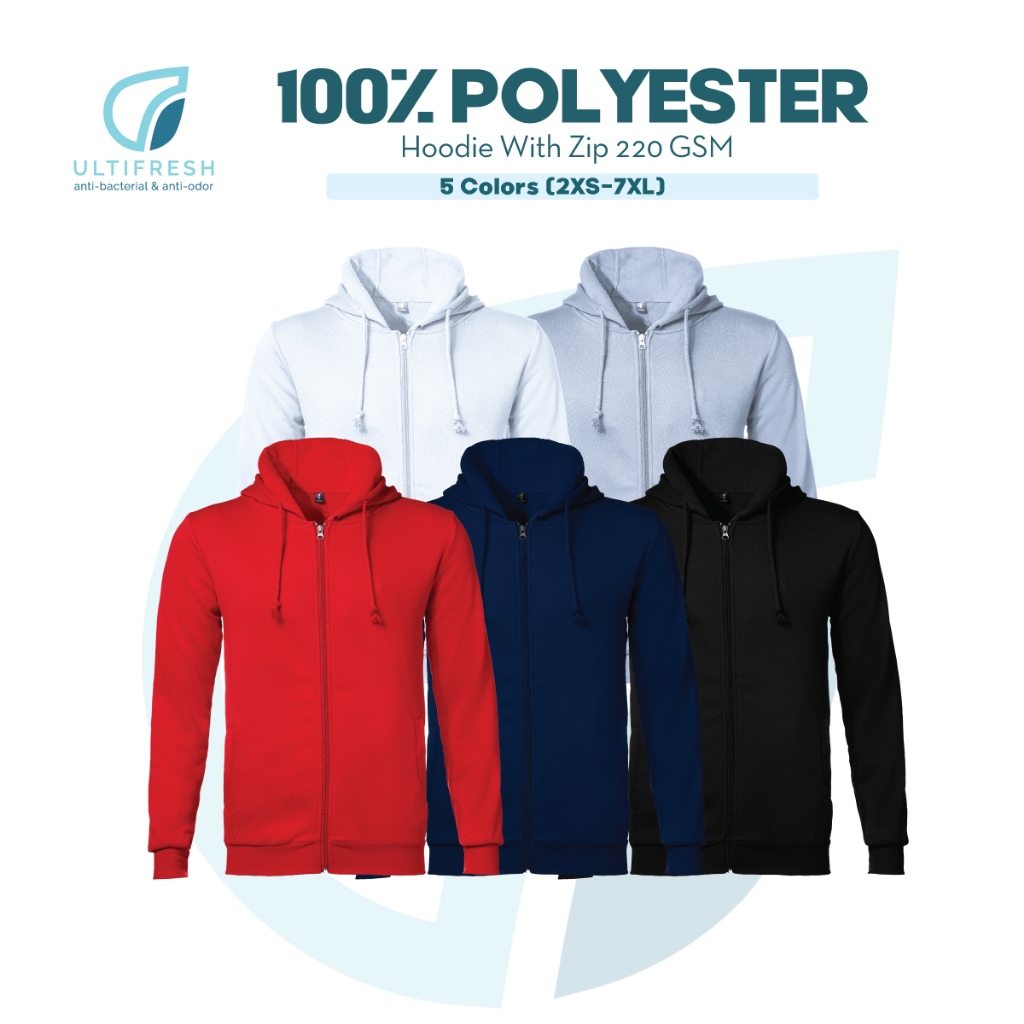 ULTIFRESH Plain Hoodie XS-4XL 5XL 7XL Side Pocket Jacket 100% Polyester Hoodie with Zip Jaket Lelaki Unisex UHD40