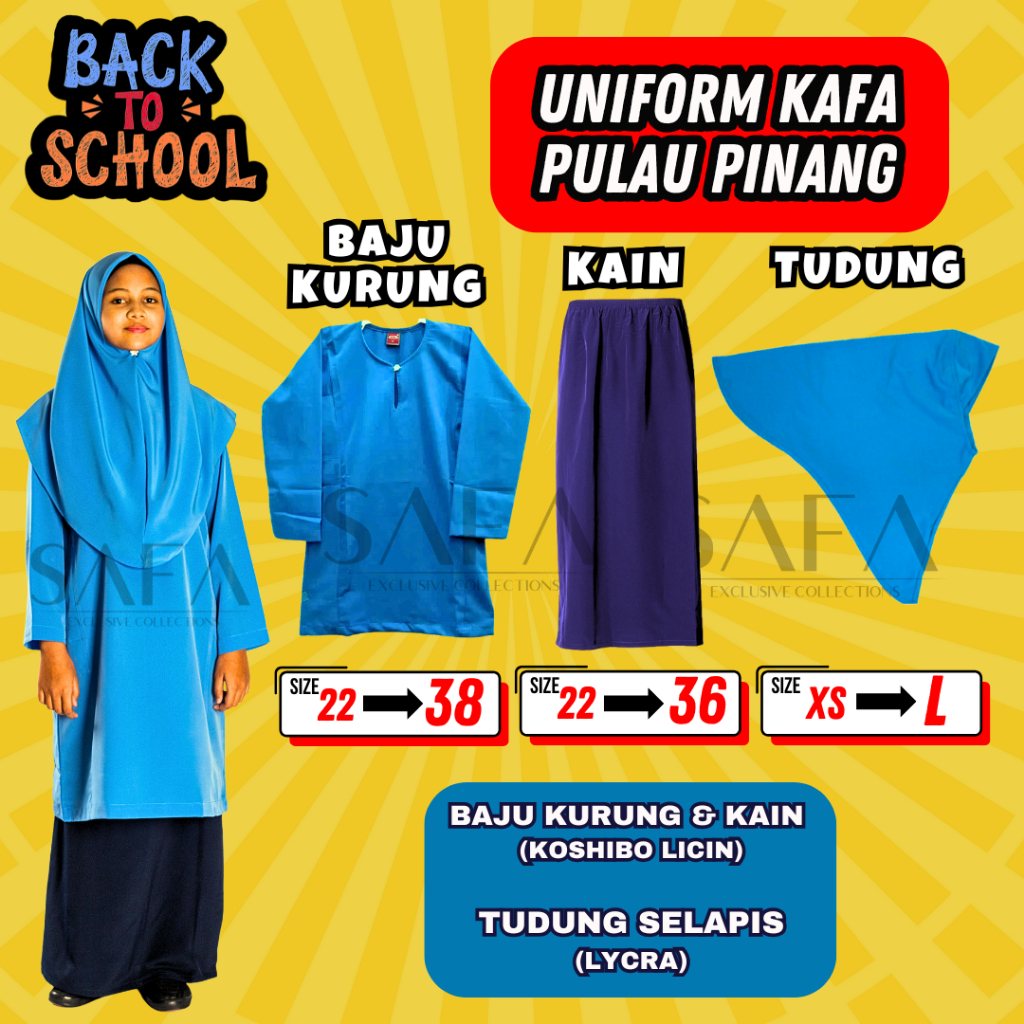 Baju Kurung Kafa Penang Pulau Pinang Tudung Selapis Kafa Penang Royal Blue School Uniform