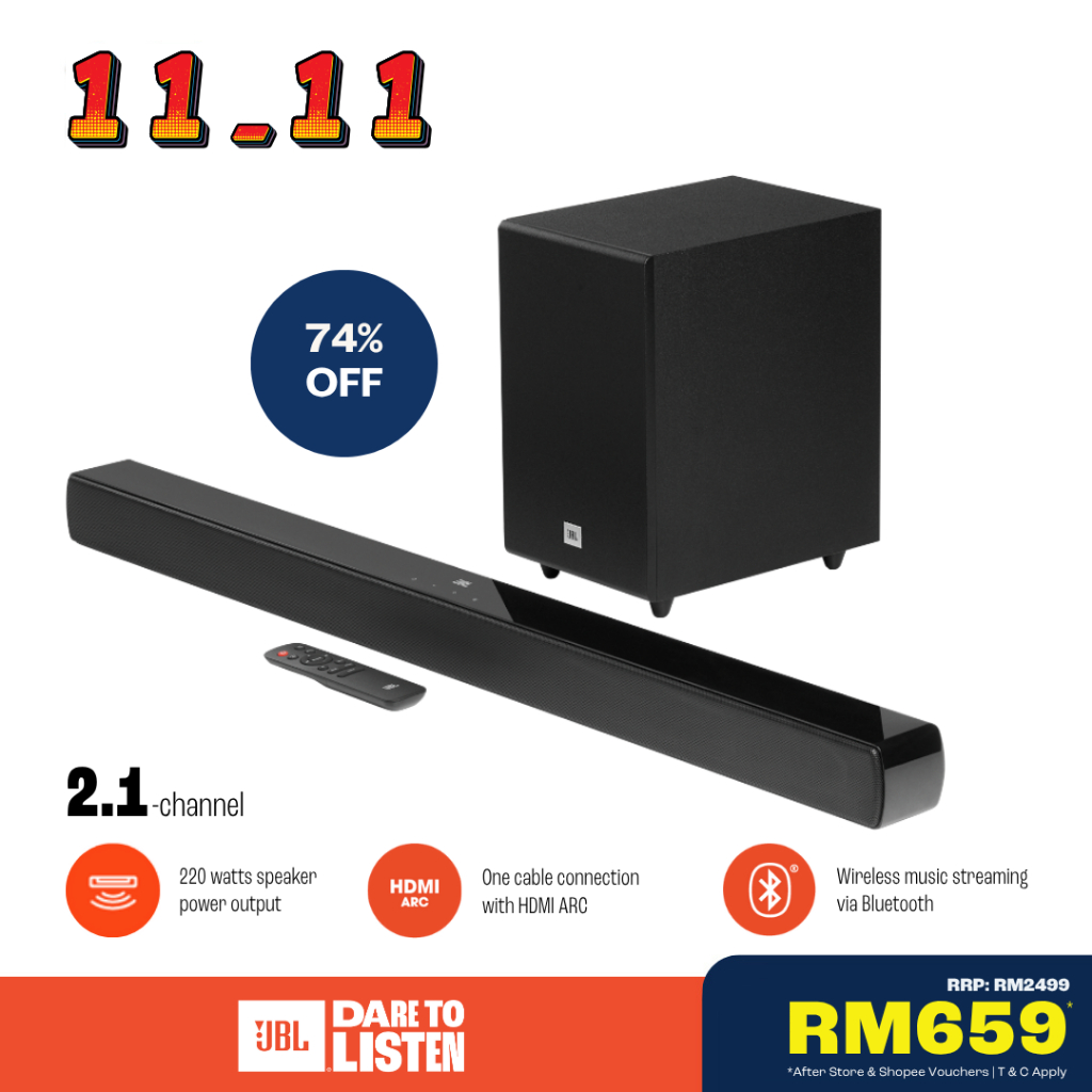 JBL Cinema SB170 2.1 Channel Soundbar With Wireless Subwoofer | Dolby Digital | Extra Deep Bass