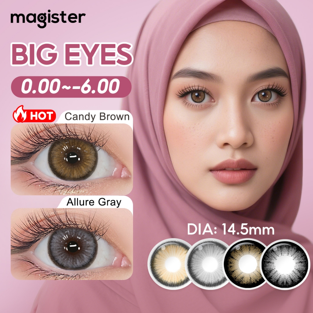 【0.00~-6.00】Magister Contact Lens Eye Power 14.5mm Candy Brown Contact Lenses Big Eyes Diamond 1Pair