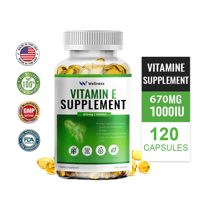 Wellness Vitamin E Capsules Vitamin E 1,000IU Natural Antioxidant Immune System Skin,Nail,Hair Health