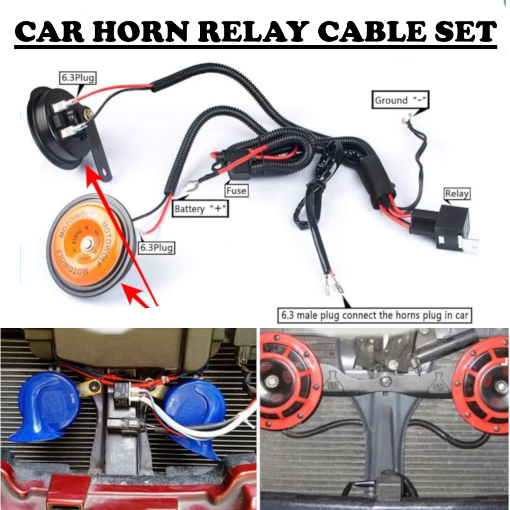 Car Horn Relay Wiring Harness Cable Kit 12V Horn Siput Kereta Hon Motorcycle Wayer BM Horn Kereta
