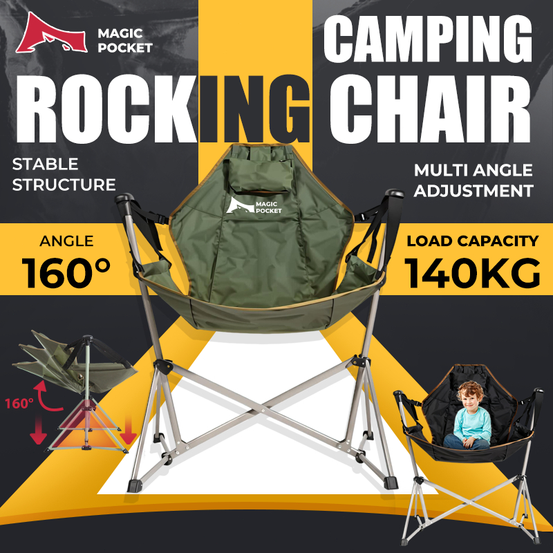 Ready StockOutdoor Camping Rocking Chair with backrest Portable Moon Chair Foldable Chair Hammock Chair with Carry Bag