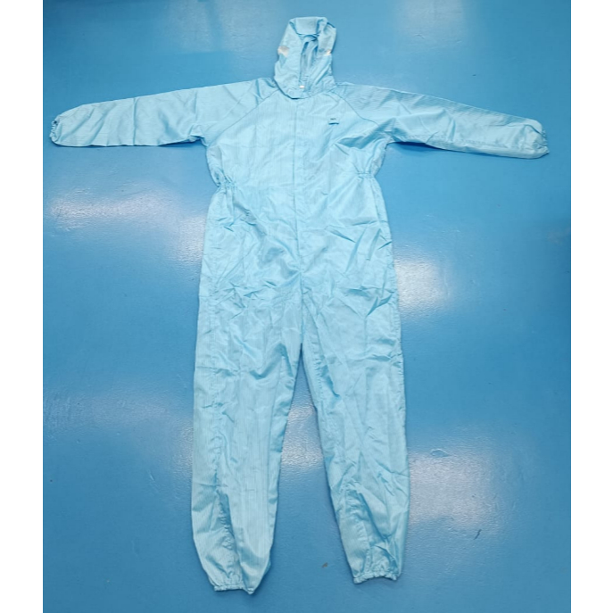 ESD Jumpsuit Light Blue Stripe Clearance Stock (With Number - can remove)