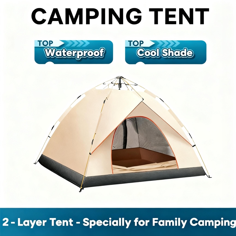 Automatic Pop-Up Camping Tent 2/4 Person Waterproof UV-Resistant Double Door Foldable Outdoor Tent