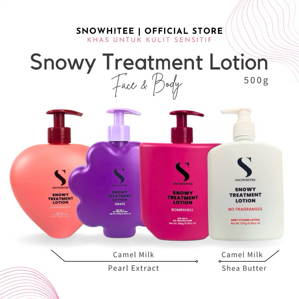 SNOWY SNOWHITE TREATMENT LOTION NO FRAGRANCE BABY SUSU UNTA / SNOWY TREATMENT BOMBSHELL / SNOWY GRAPE