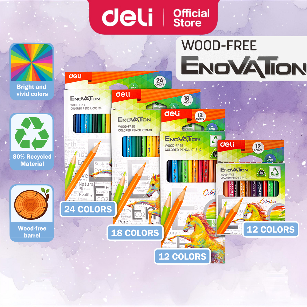 Deli ENOVATION Colour Pencil Wood-Free (12/18/24 Colors) Pensel Warna Art Painting Warna Pensil