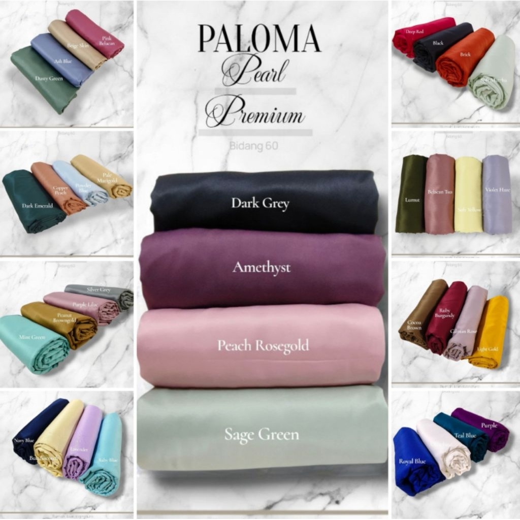 Kain Plain Paloma Pearl Satin (Bdg 60)-Peach,Black,White,Blue,Green,Purple,Grey,Yellow,Orange,Brown,Red,Burgundy,Pink