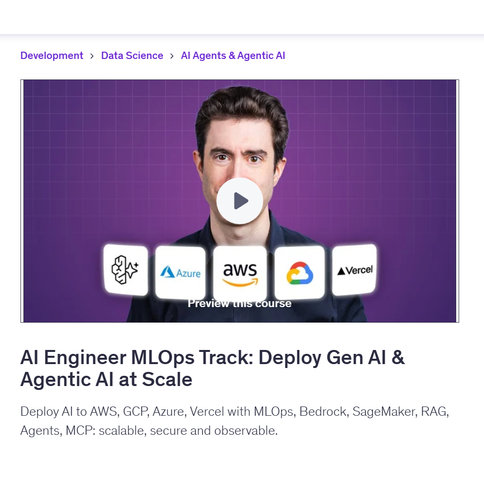 AI Engineer Video Course-AI Engineer MLOps Track: Deploy Gen AI & Agentic AI at Scale | Learn AI Prompt Video Lessons