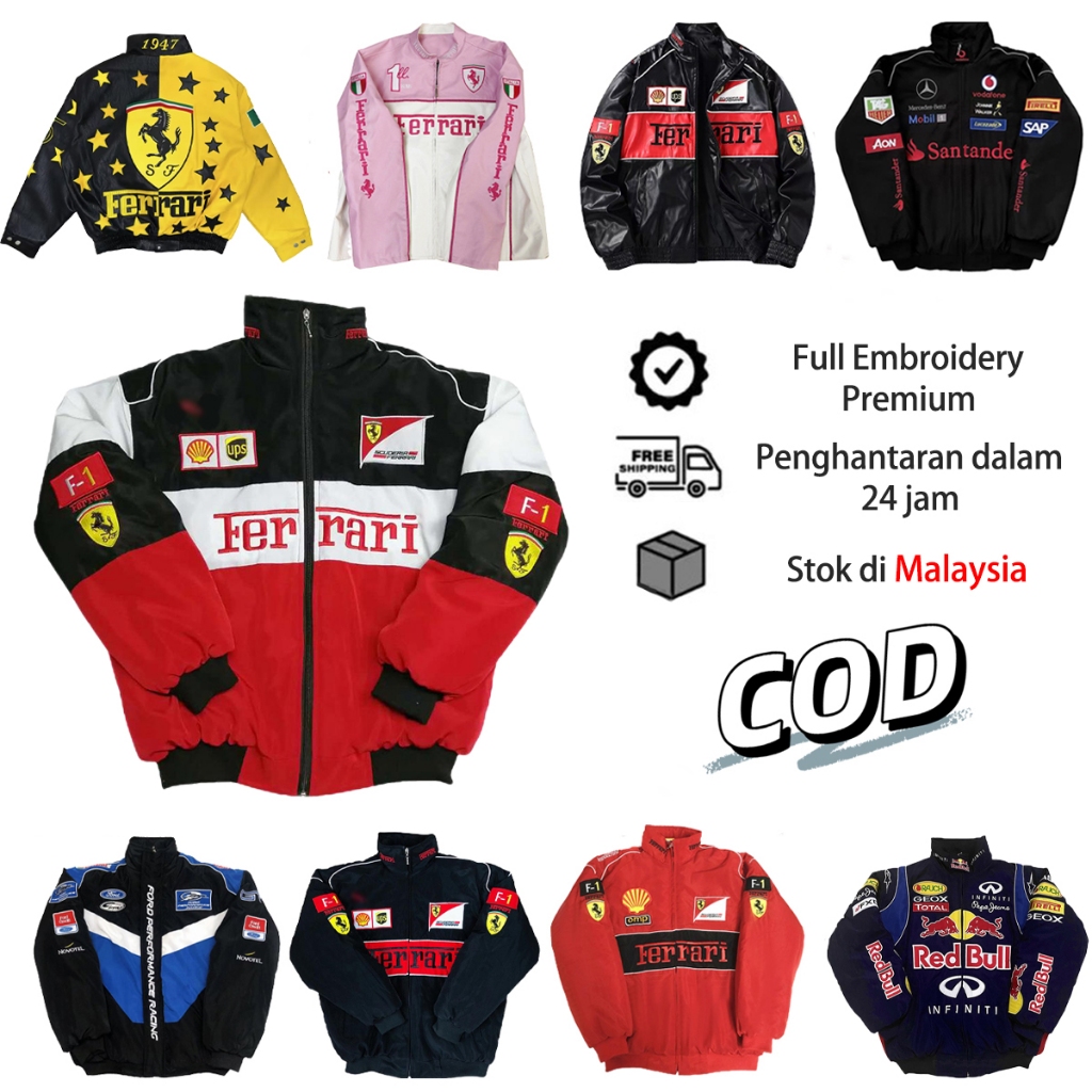 【Malaysia stock】F1 Ferrari Racing Jacket Long Sleeve Leather Windbraker Men Embroidered Jaket Motorcycle