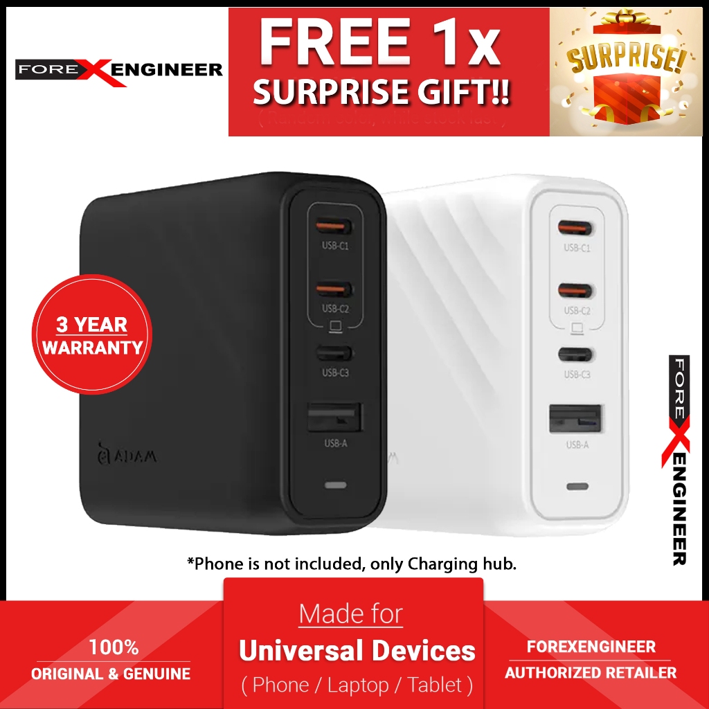 ADAM Elements P100 GaN 100W 4-Port Power Charging Kit with Universal Travel Plug and USB-C Cable