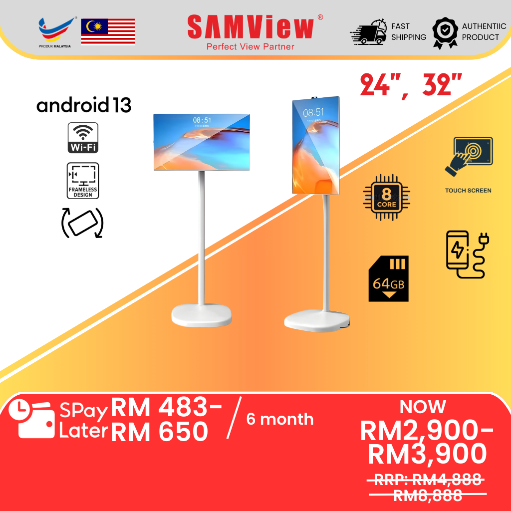 [Self Collect] SAMView (24"/32") Portable Smartboard with FHD IPS Display TV With Touch Panel And Built In Battery