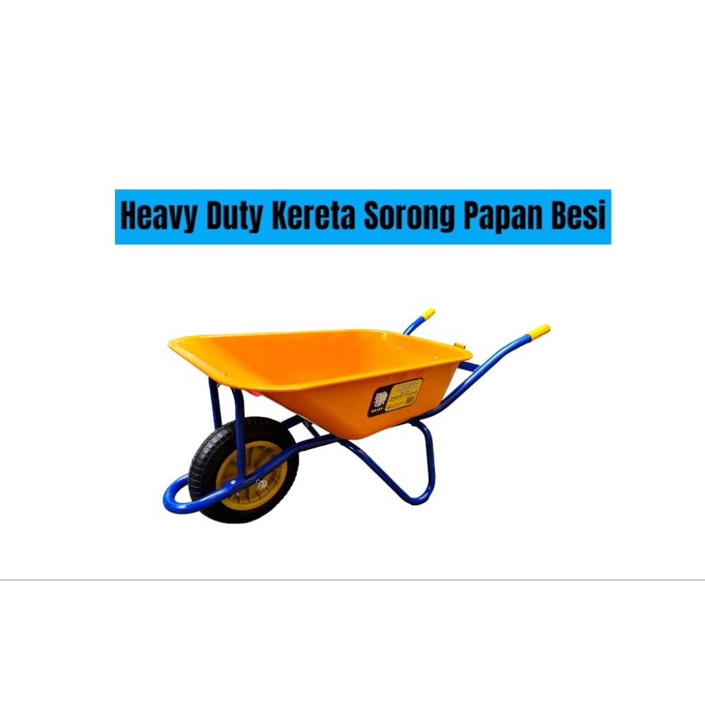 Kereta Sorong Kerja Kebun Ladang Besi Plastik Tebal / Heavy Duty Wheelbarrow Metal Plate/ Hand Truck Trollie Farming