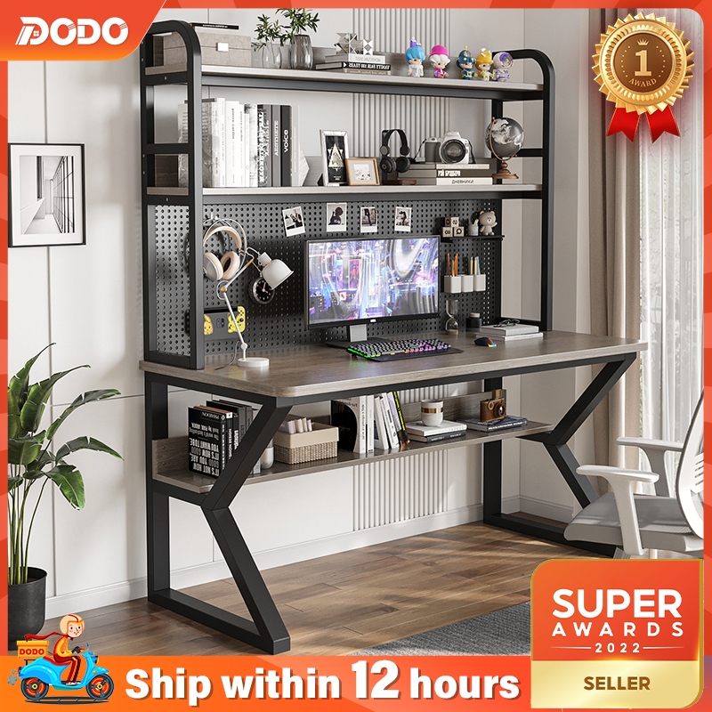 DO Multifunctional Computer Table Meja Belajar With Storage Bookshelf Double Layer Pegboard Study Desk Gaming Table