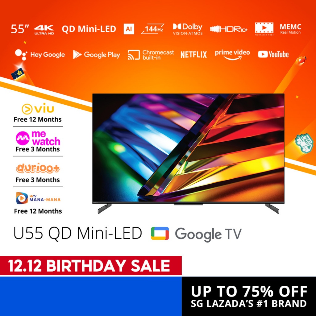 PRISM+ U55 QD Mini-LED 4K UHD HDR10+ AI Google TV 55 inch