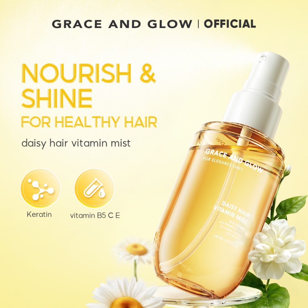 Grace and Glow Daisy Hair Vitamin Mist - Hair Perfume Serum Volumizing Spray Anti Rambut Kusut with Keratin