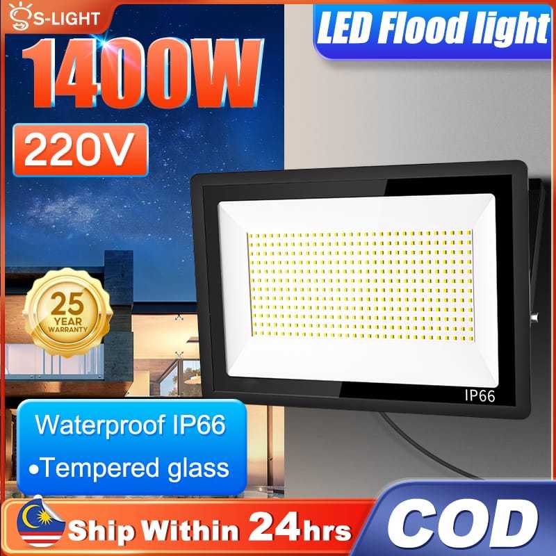 Lampu Sorot LED 100W-1400W Bukan Solar - Sensor Auto & RGB, Tahan Hujan IP66, Untuk Gudang, Ladang, Cahaya Stabil 24/7