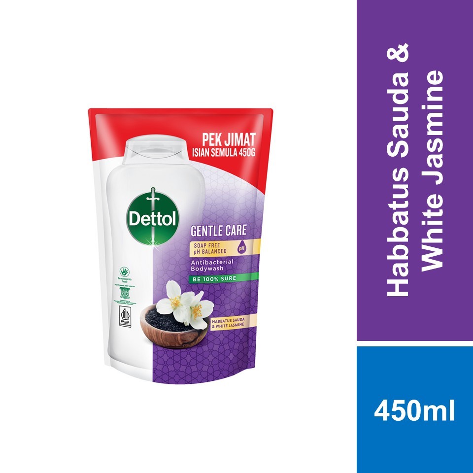 Dettol Shower Gel/Antibacterial Body Wash Refill Pouch 450ml Gentle Care