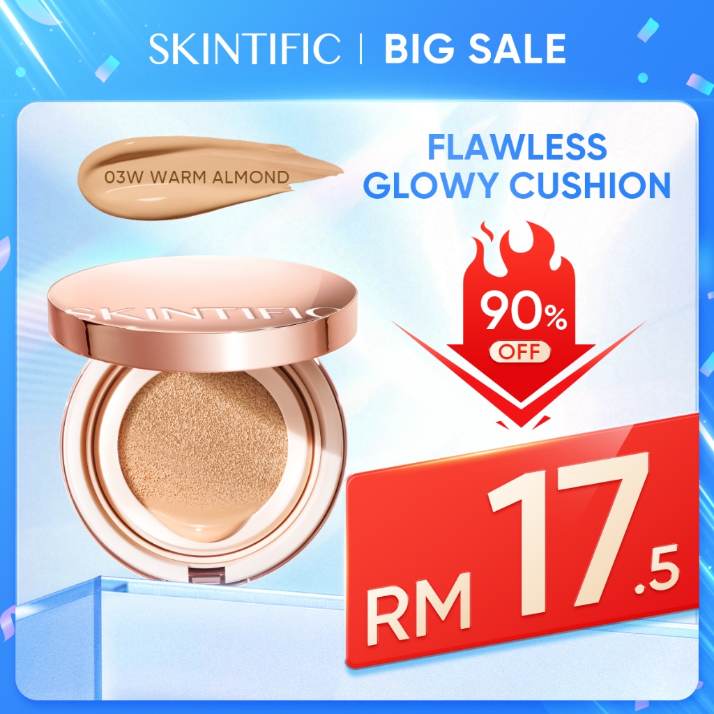 【BUY1 FREE1】SKINTIFIC Cover All Perfect Cushion Foundation Full&High Coverage Flawless Healthy Glow Makeup SPF 35 PA++++