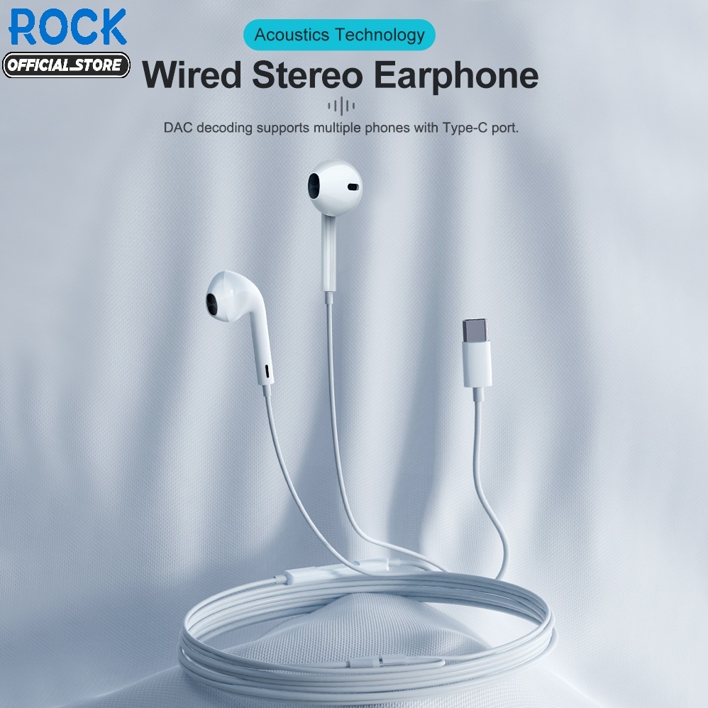ROCK ES08 Type-C Stereo Earphones Support phone 17/ 17 Pro/ 17 Pro Max/ Samsung/ Vivo/ Honor/ Xiaomi