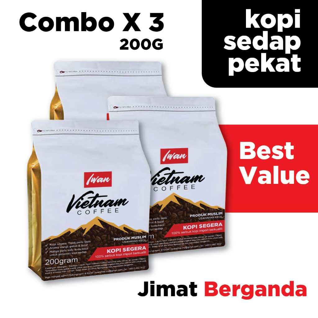 Iwan Kopi Vietnam Sedap 200g X 3 Halal Original Import Serbuk Instant Tak Perlu Tapis Jimat Pek