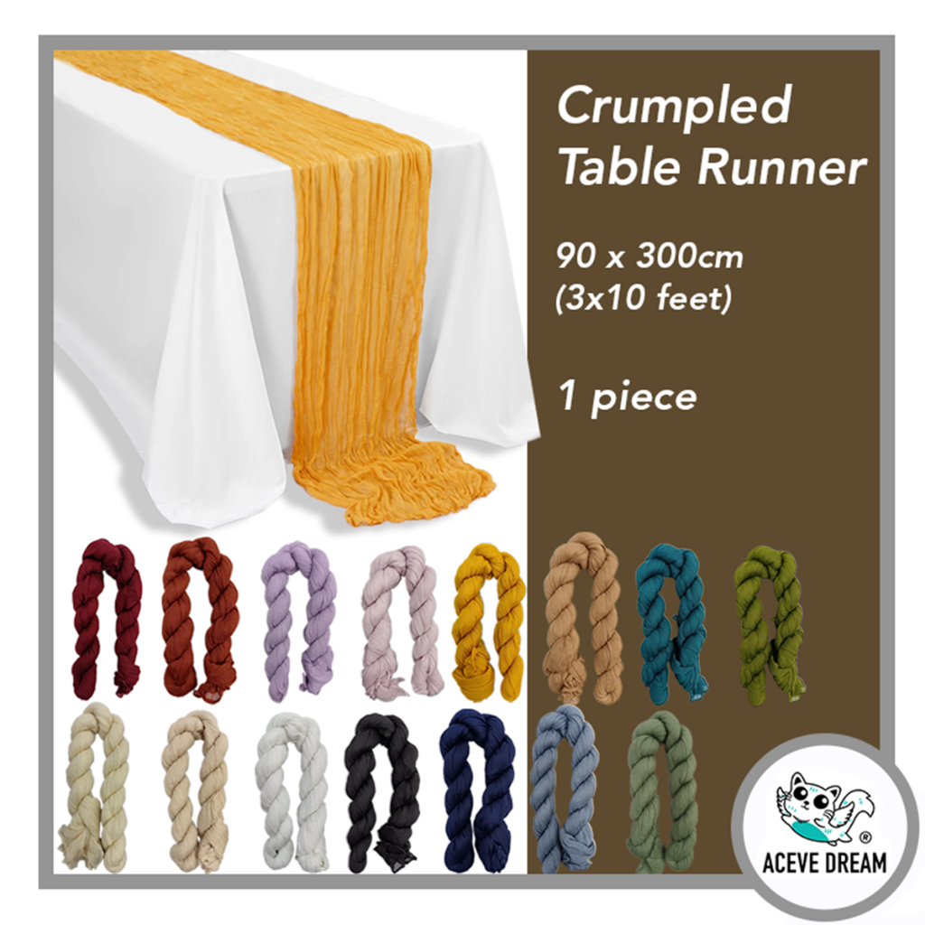 ACEVE DREAM READY STOCK Crumpled Table Runner Cheese Cloth Wrinkle Gauze Deco Wedding Pelapik Meja Kain Kenduri Overlay