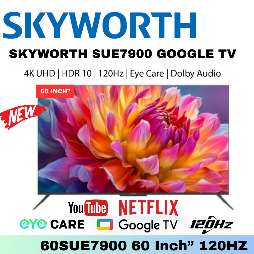 SKYWORTH 4K UHD LED Google LED 60 INCH Eye Care Series Google TV 60SUE7900 120HZ