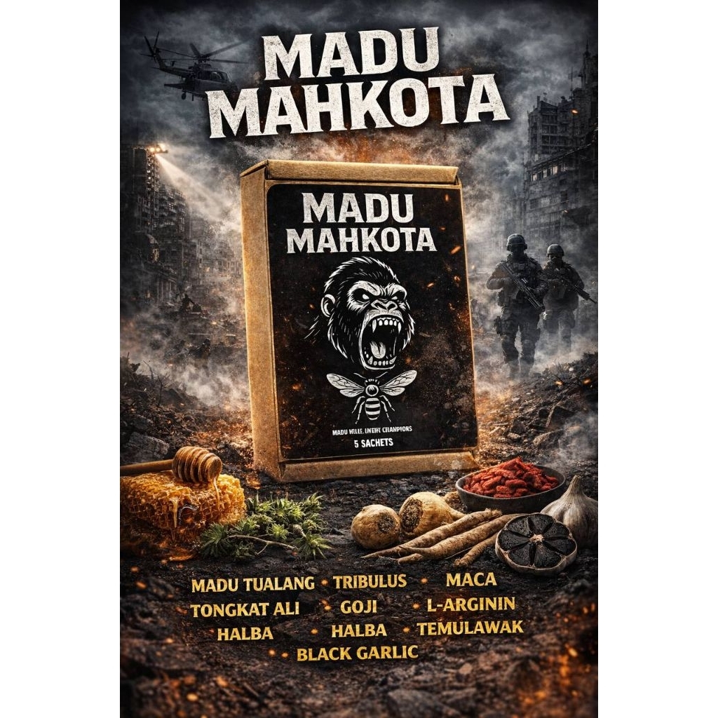 Madu Mahkota Gabungan Madu Tualang,Tongkat Ali,Maca,Tribulus,Goji,Halba,Temulawak,Black Garlic,L-Arginiin