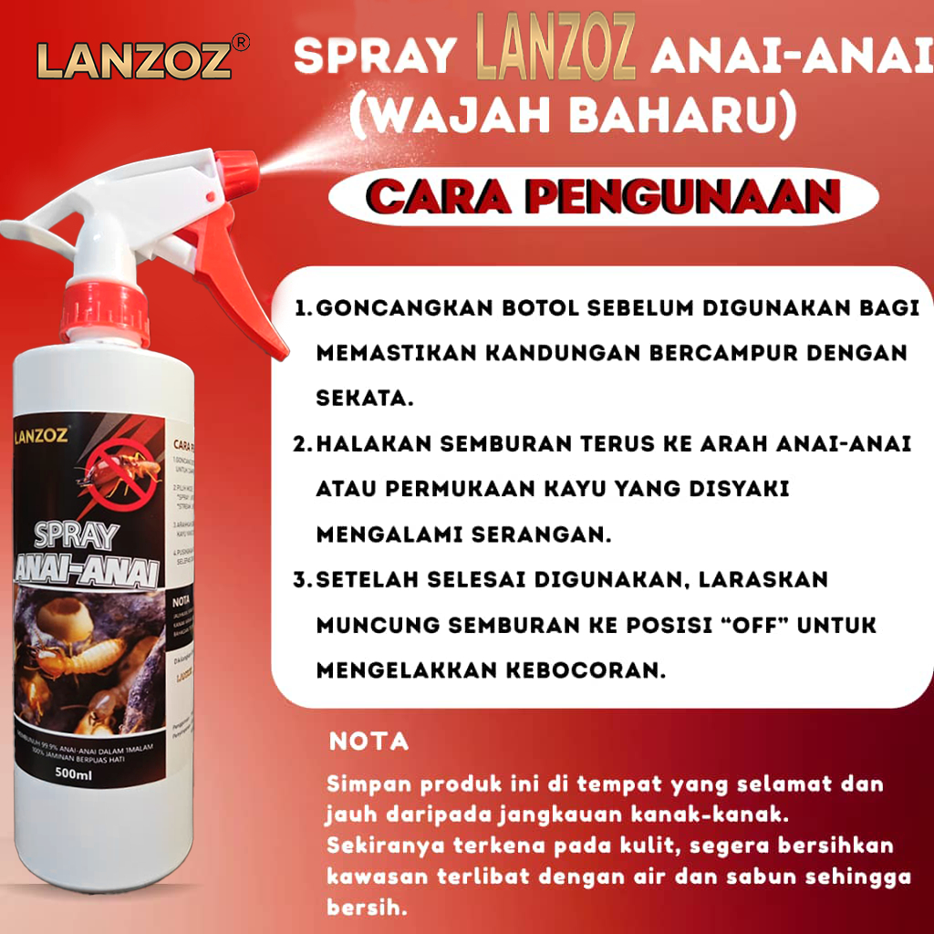 【X8 Effective】- Termite Spray LANZOZ/ Membasmi Anai-anai 500ML , Spray Membasmi Anai-anai hingga ke Sarang