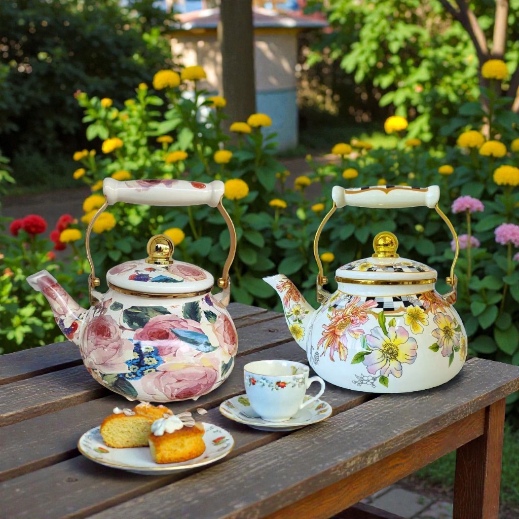 Shefu 2.5L Vintage Persian Style Enamel Teapot with Ceramic Handle and Lid